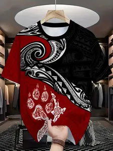 Men's Street Style 3D Print T-Shirt, Lightweight Short Sleeve Top, Casual Trendy Round Neck Tee, Creative Viking Design