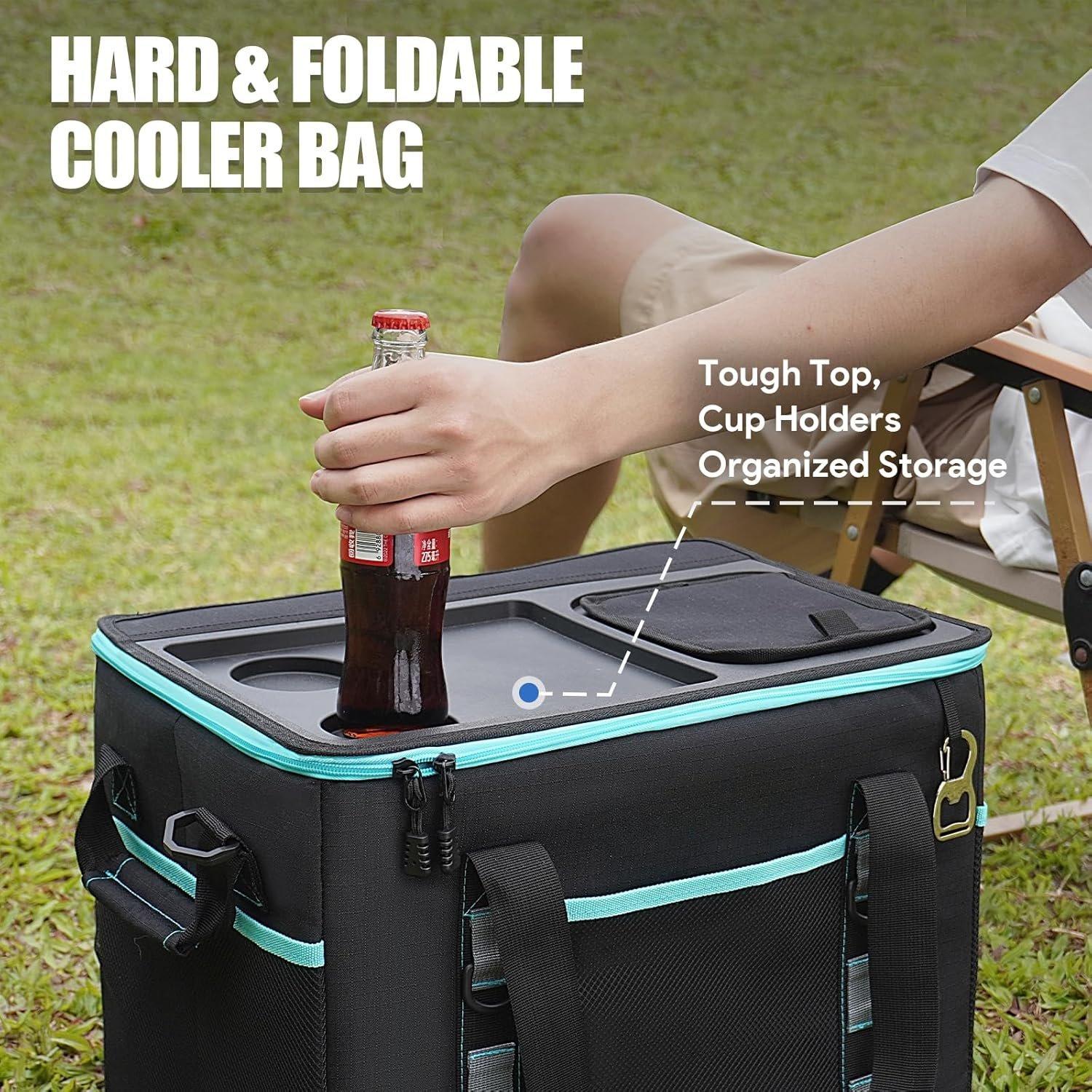 SUNDAY MIRTH Soft Cooler Bag with Hard Shell & 2 Cup Holders, Portable 40L/70 Cans Collapsible Cooler Bags Insulated with Leakproof for Travel, ice chests and Cooler Lunch Box for Beach Camping Picnic