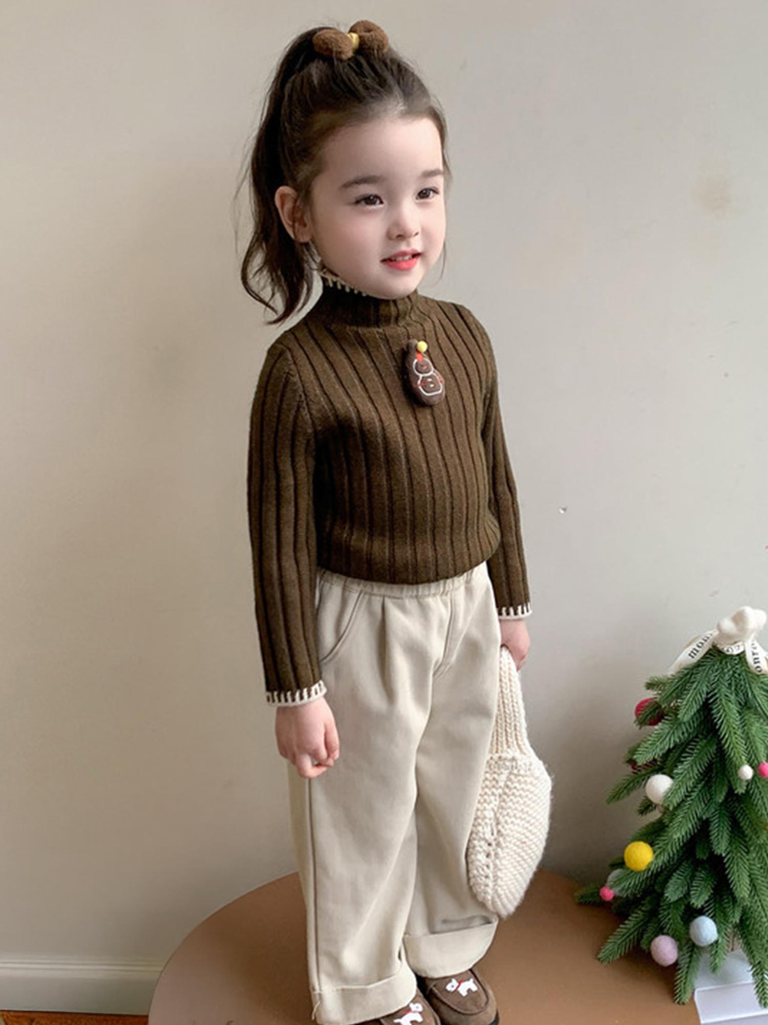 Girls' Thickened Turtleneck Sweater - Slim Fit Winter Warm Base Layer, Cute Solid Color Sweaters for Uniforms & Layering, Hand Washable Cold Weather Sweating Less for (for easy Outfits)