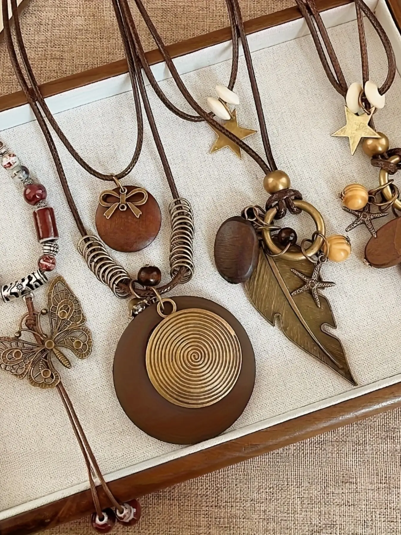 Boho Vintage Women's Necklace Set, Boho Style Necklace, Layered Leather Rope Necklaces, Assorted Necklaces, Feather Butterfly Star Ethnic Jewelry, Daily Wear and Gift