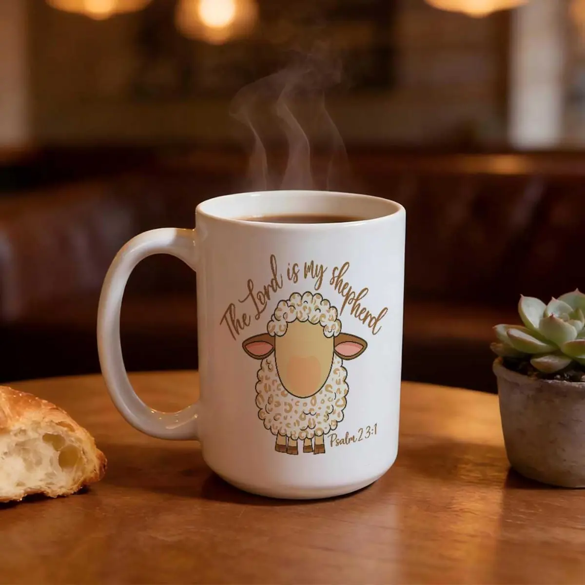 1 Elegant Psalm 23 Mug - "The Lord is my shepherd" ceramic coffee cup with scripture, durable prayer gift, suitable for Christmas and church use - 15 ounces