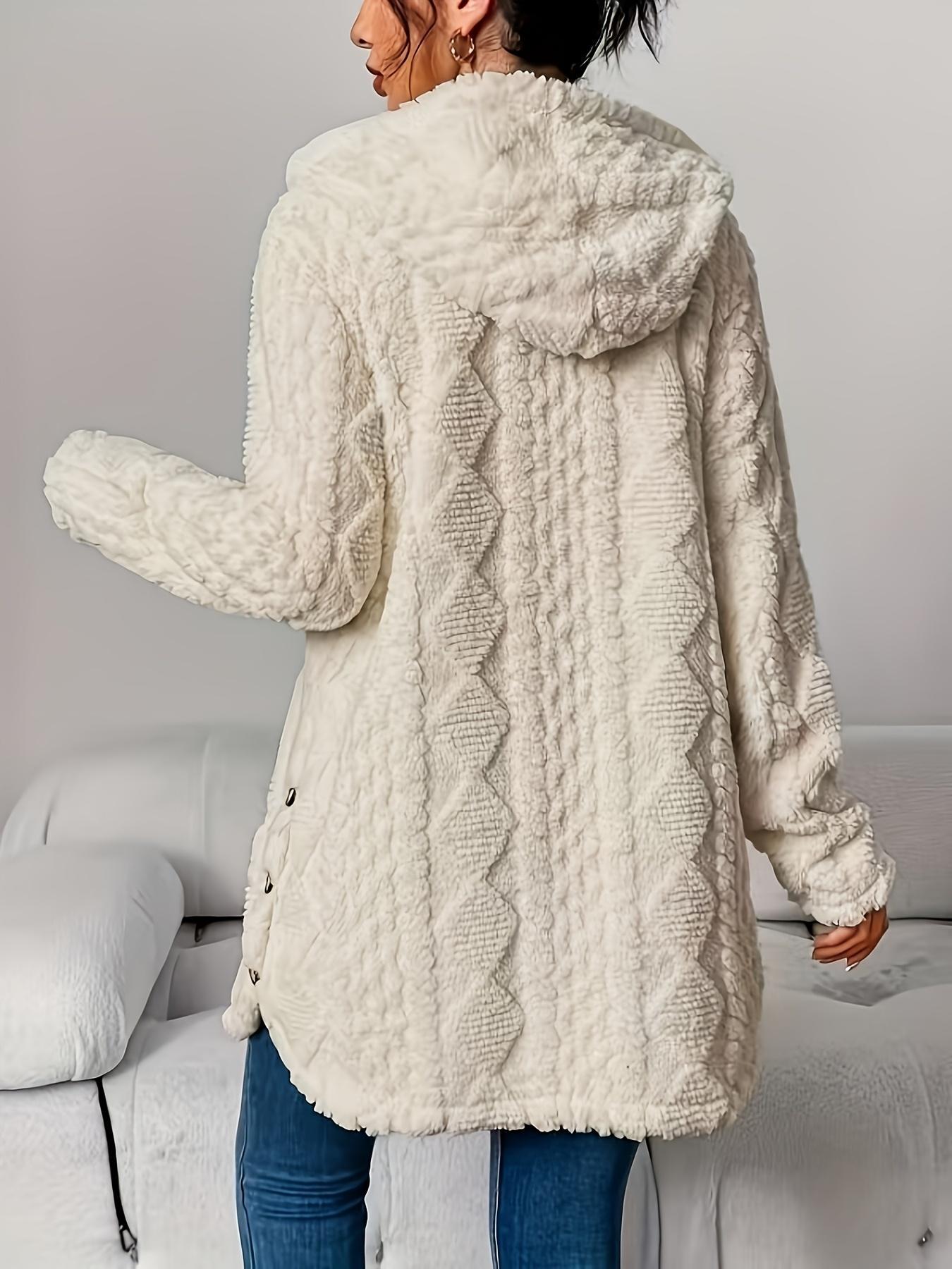 Women's Solid Color Fuzzy Knit Hooded Jacket Coats, Casual Long Sleeve Outerwear for Daily Wear, Ladies Clothes for All Seasons, Winter Womenswear