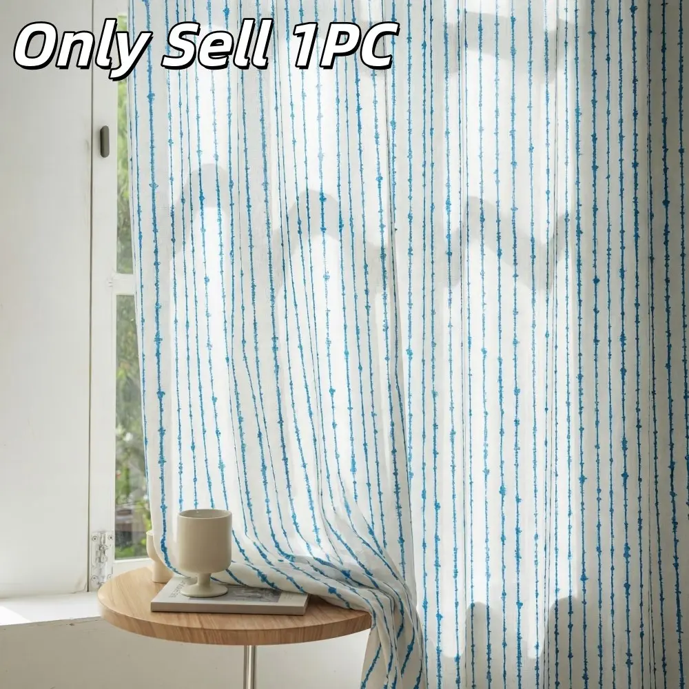1 Piece Geometric Print Window Curtain, Semi-Sheer Rod Pocket Sheer Curtain, American Style Privacy Curtain, Half Light Blocking Door Curtain, Sheer Printed Curtains
