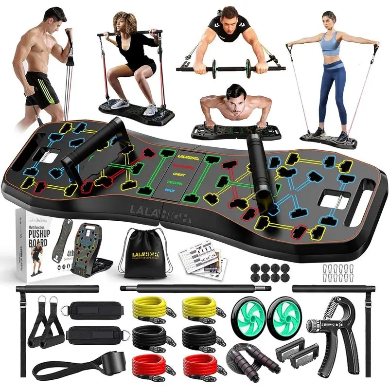 Push Up Board 36-in-1 Portable Home Gym, Color-coded Foldable Workout System with Ab Roller & Adjustable Resistance Bands for Unisex Full Body Training, Resistance Band Workout, Strength Train, Compact, Portable Fold, Adjustable Fit, Adjustable Bands