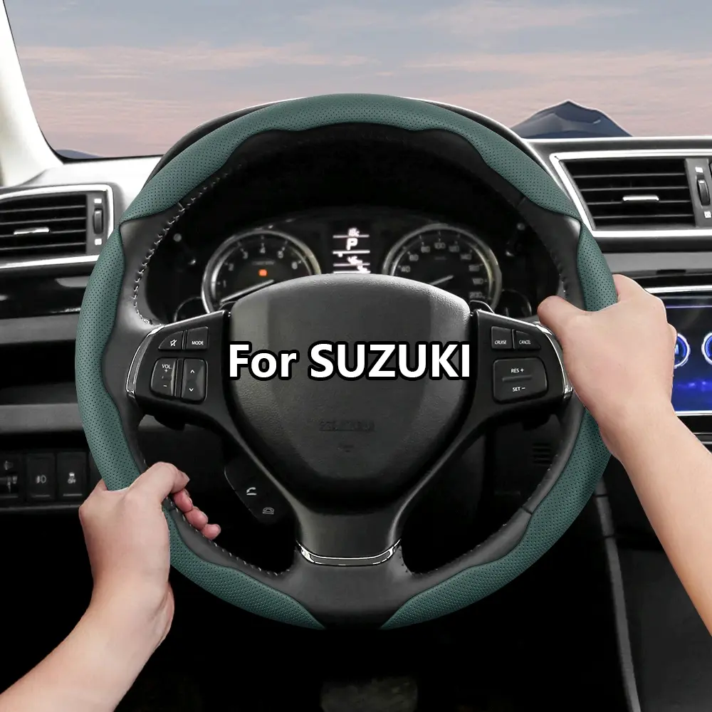 For SUZUKI Steering Wheel Cover, Steering Wheel Protector, Perforated Breathable Leather Segmented Design Ultra-Thin For Wagon R/Swift/Ertiga/Brezza/Baleno/Fronx/Dzire/Spacia/Alto/Eeco/Hustler/Grand Vitara/S-Cross/Ignis/Ciaz/XL6 Black