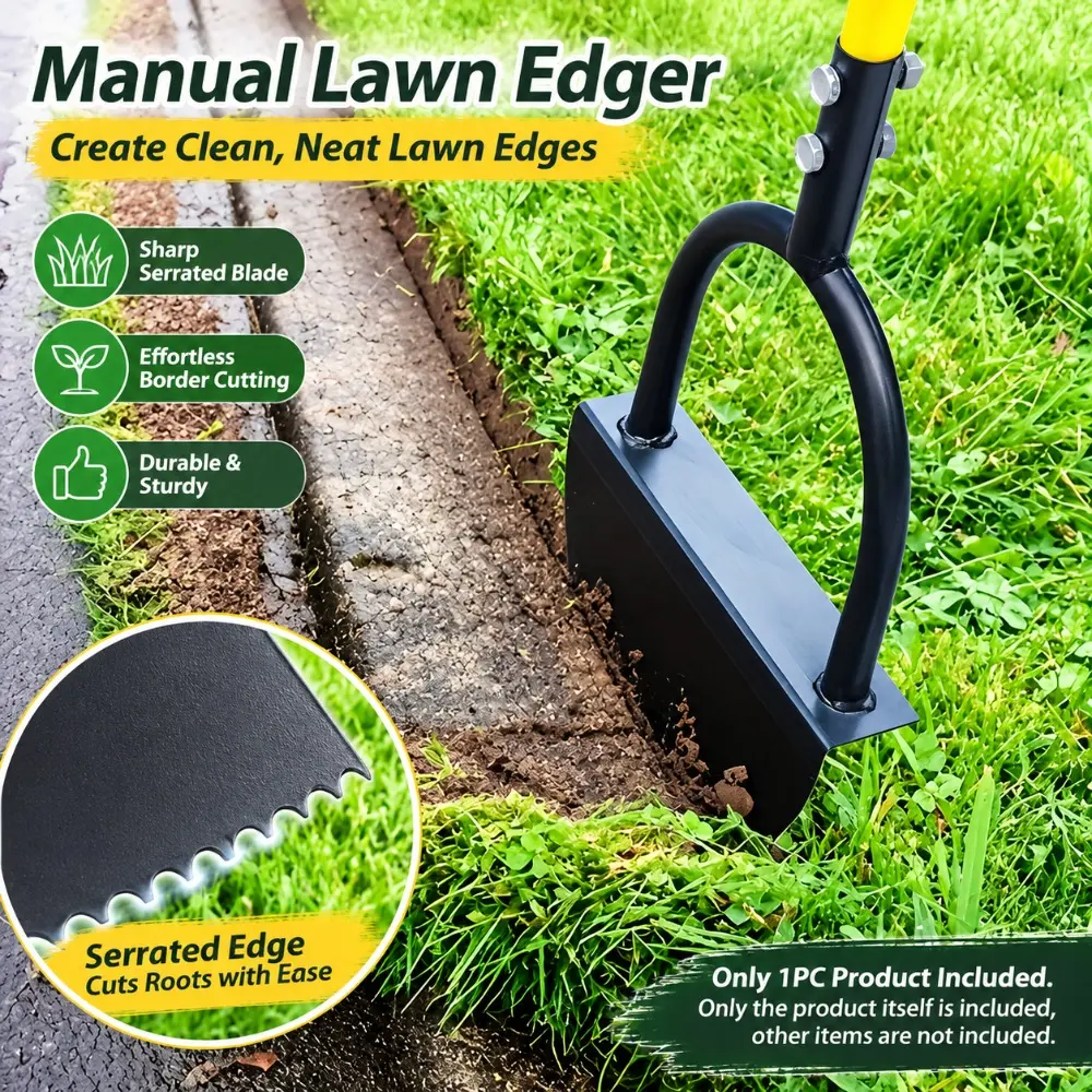 1PC Manual Half Moon Lawn Edger with Long Handle, Serrated Blade Grass Trimming Tool, Garden Lawn Border Cutter for Sidewalks, Yard and Landscaping