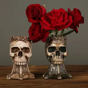 Vintage Skull Flower Vase Resin, Gothic Home Decor, Unique Indoor Decoration, Perfect Halloween Accessory, Creative Art Design