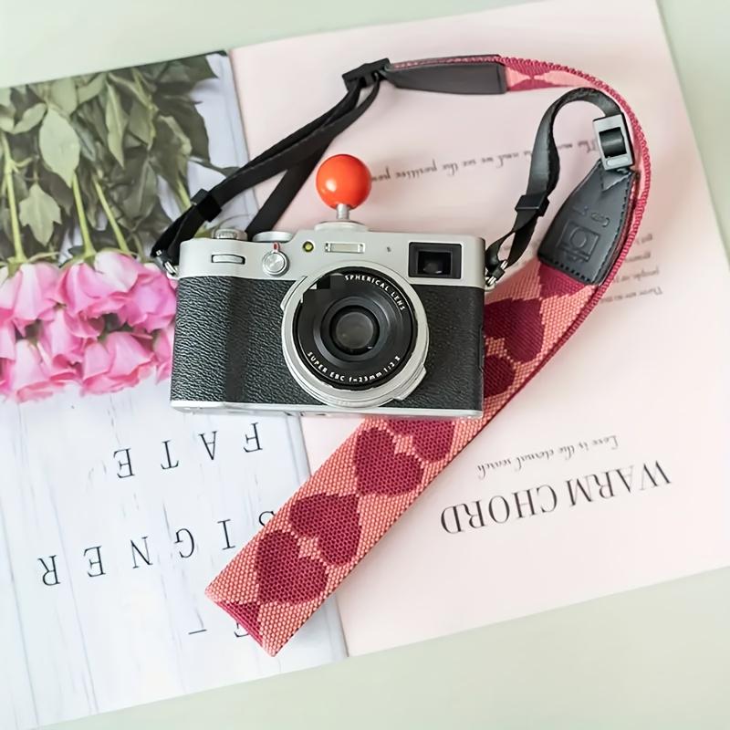 Camera Strap - Adjustable Pink Heart-shaped Crossbody Strap with Durable Trim, Elegant Pattern, Soft Polyester, Compatible with Many Cameras, with Quick Release Buckle