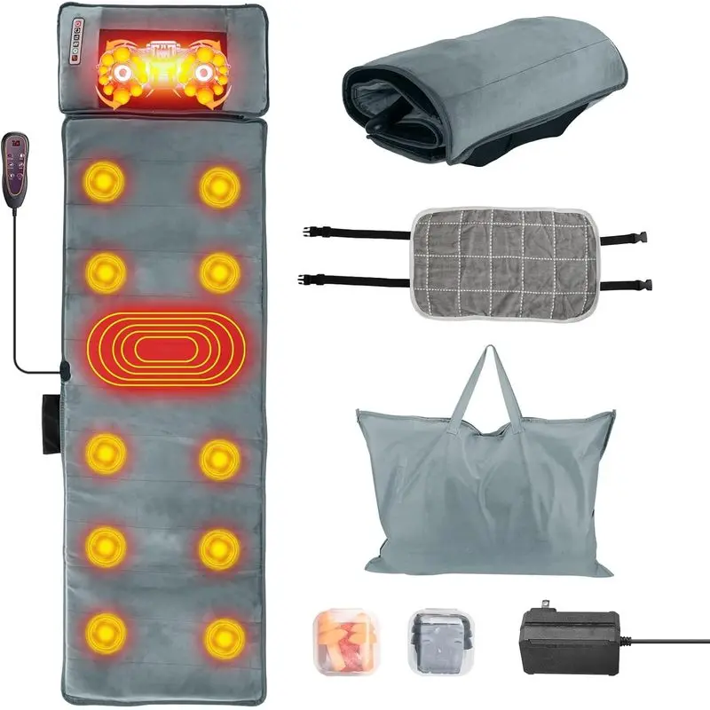 Functional Heated Pad - Unisex Camping Chair Mattress with 10 Motors, Heated Vibration, Adjustable Neck Support Pillow, Foldable Body-Fit Relaxation Fabric Pad, Ideal Leisure Camping Gift-5081