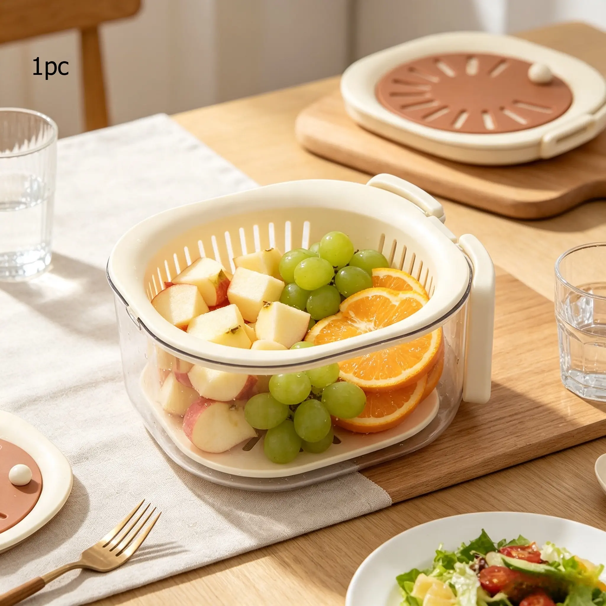 3 in 1 Fruit Washing Bowl with Switchable Lid, Colander Strainer Organizer