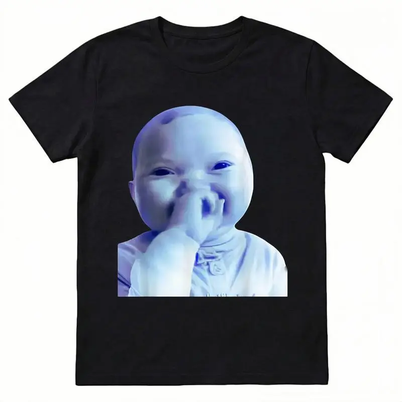 Women's Cotton Short-Sleeve Round Neck T-Shirt - Funny AI Baby Holding Laugh Meme Viral Trend, Comfortable Breathable Streetwear Top for Casual Wear Trendy Outfits, Shortsleeve, Tshirt, Funny T-Shirts Meme, Soft Cotton, Meme Shirts Funny