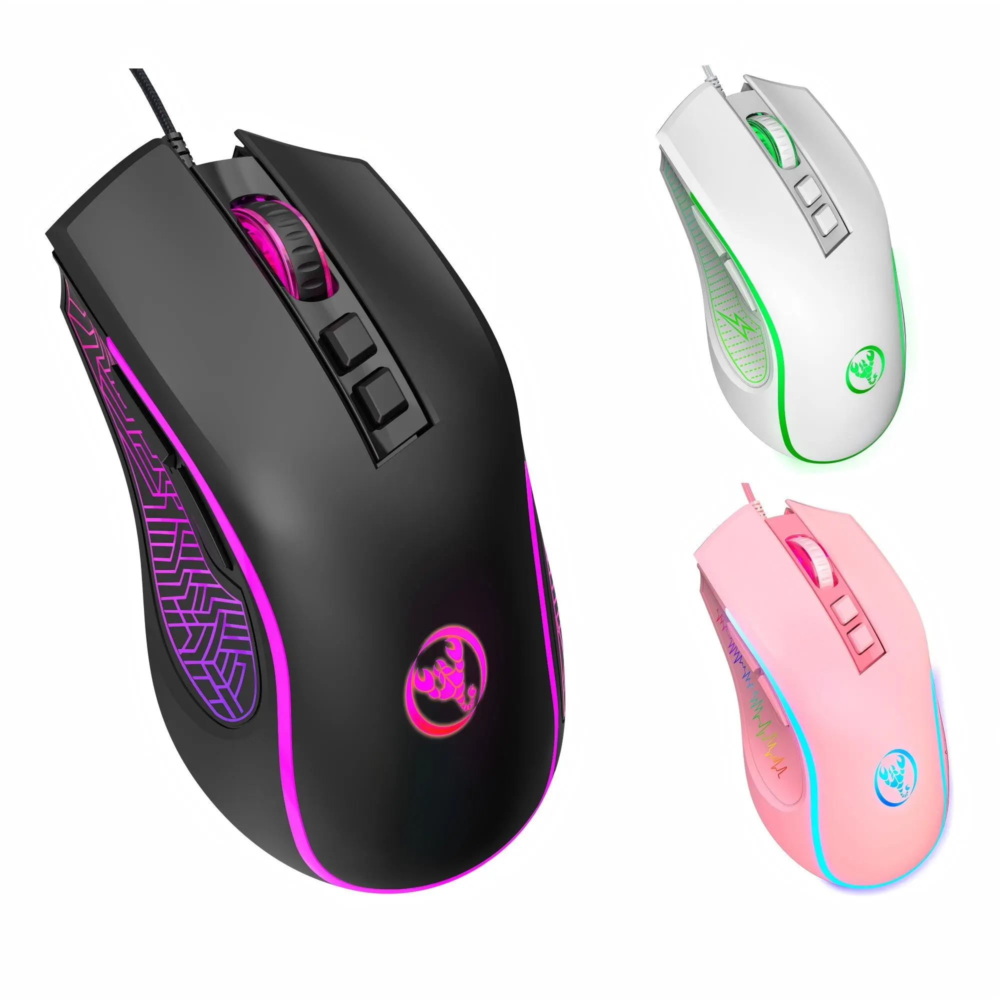 Hxsj Wired Gaming Mouse, 7 Buttons Optical Mouse with RGB Backlight, Ergonomic USB Mouse for PC Laptop, Plug & Play for Home Office Gaming