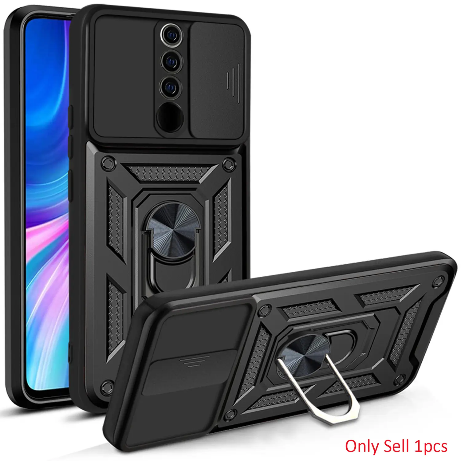 Case for Xiaomi Redmi Note 8 Pro, Durable Shockproof Ring Stand, Rotatable Lens Cover, Anti-Fingerprint, Pure Color, Multi-Function for Xiaomi Redmi Note 8 Pro Case