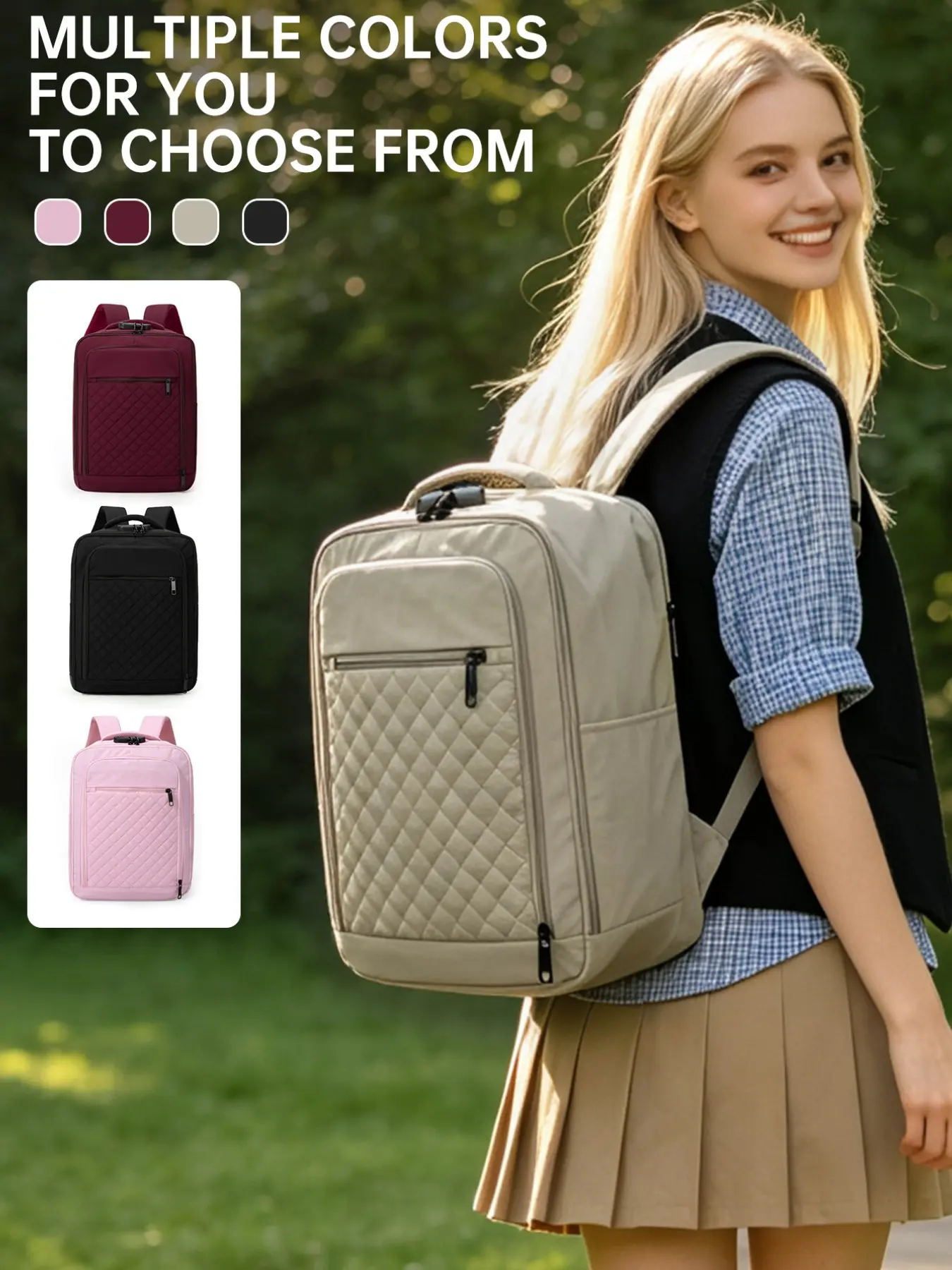 Women's Airline-Approved Backpack, 40x30x20cm, Wizz Air Compliance, Shoe Compartment, Trolley Strap, Casual Plain Design, All Seasons, Anti-theft design