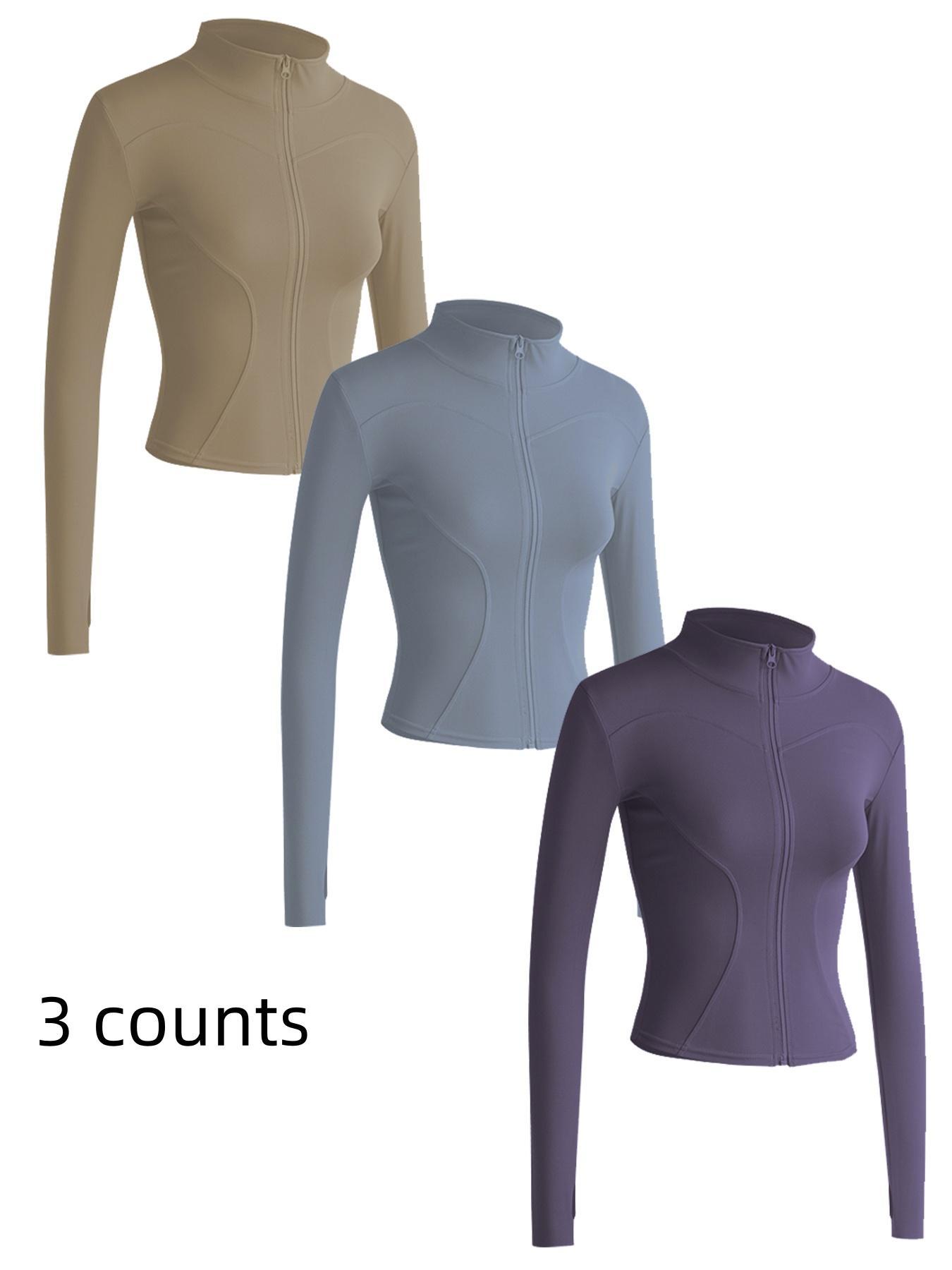 Women's Solid Zip Up Mock Neck Sports Outerwear, Athletic Long Sleeve Sports Top, Gym Clothes, Comfortable Ladies Jacket for Indoor Outdoor Wear, Gym Clothing, Valentine's Day Gift for Girl, Fall Gift