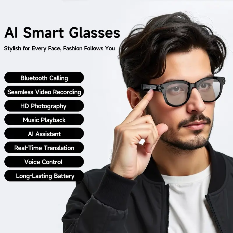 Smart Glasses HD 1080P Camera, Video Recording & Photo Taking, Real-Time Translation, Travel & Business, Transparent Anti-Blue, AI Camera Glasses