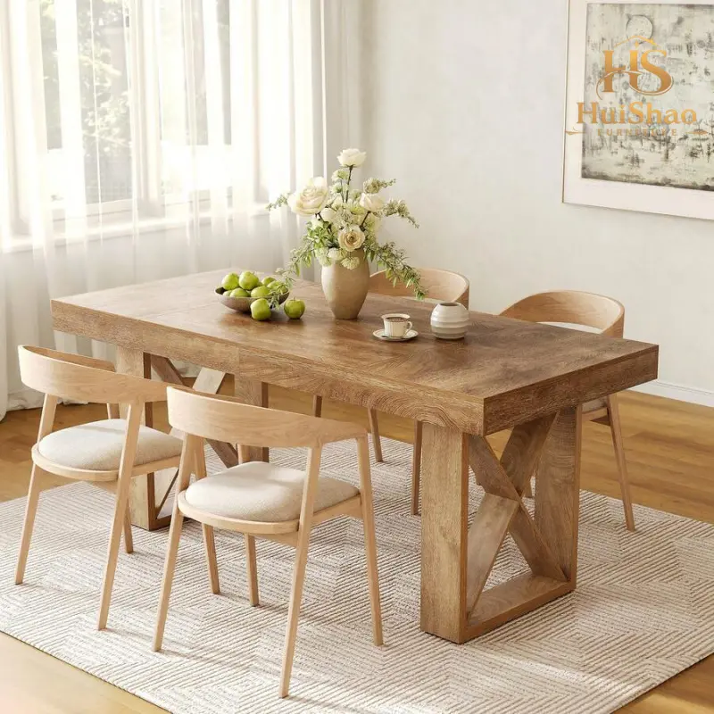 Tribesigns 63 Inch Dining Table, Farmhouse Rectangle Kitchen Table For 4-6 People, Thick Wood Look Top With Sturdy X-Frame Design, Modern Dining Room Table For Home, Natural Brown