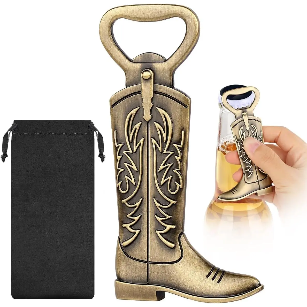 Cowboy Boot Bottle Opener, Cowboy Gifts for Men, Birthday Fathers Day Xmas Gifts for Men Dad, Bronze Rustic  Accessories with  Bag