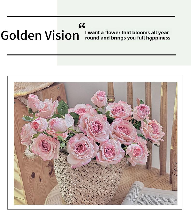 Vintage Burnt Edge 3-Head Rose Oil Painting Style Artificial Flowers Dried Flowers Handheld Bouquet Fake Flowers Decoration Photo Props