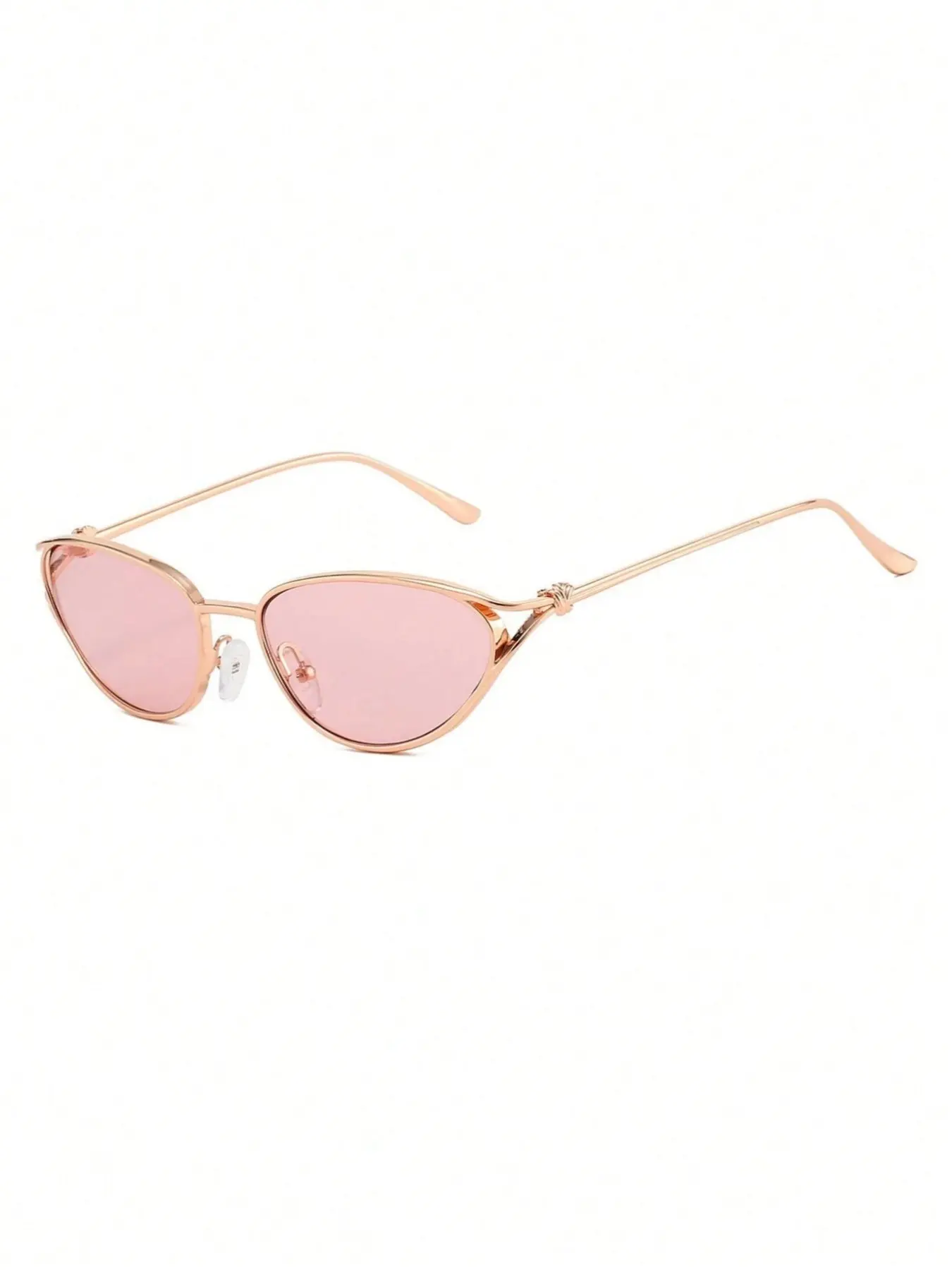 Women's Rose Gold Cat Eye Metal Frame Vintage Tied Ear Hook Fashion Glasses, Stylish Eyewear for All Seasons, Decorative PC Lenses