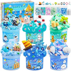 6 Pack Blue Ocean Slime, Clear Butter Cloud Slime Kits for Girls Ages 8-12, Non-Stick Kids Slime Party Favor Toys with Add-Ins, Birthday Goodie Bag Stuffers Easter Valentines Day Gifts for Kids
