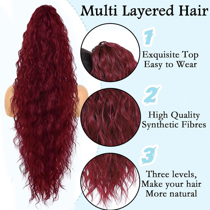 32 Inch Curly Wave Ponytail for Women Long Water Wave Claw Fake Tail Extensions Natural Looking Synthetic Black Fluffy Curly Ponytail Hairpiece for Daily Party Use