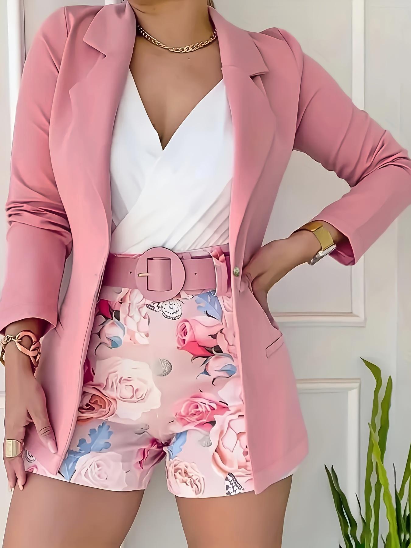 Women's Solid Button Front Lapel Neck Blazer, Elegant Long Sleeve Outerwear for Work Office Business, Ladies Spring & Fall Clothes