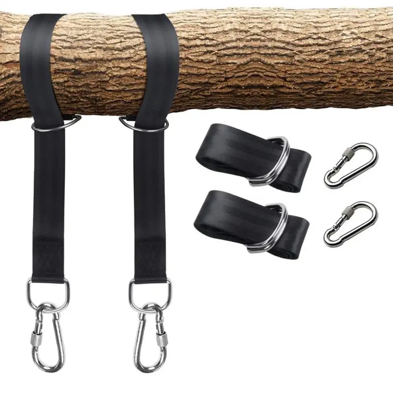 Tree Swing Strap Set (2-piece Set) with 2 Heavy-duty Safety Locks and Mountain Buckles, Perfect for Tree Swings and Hammocks - Black