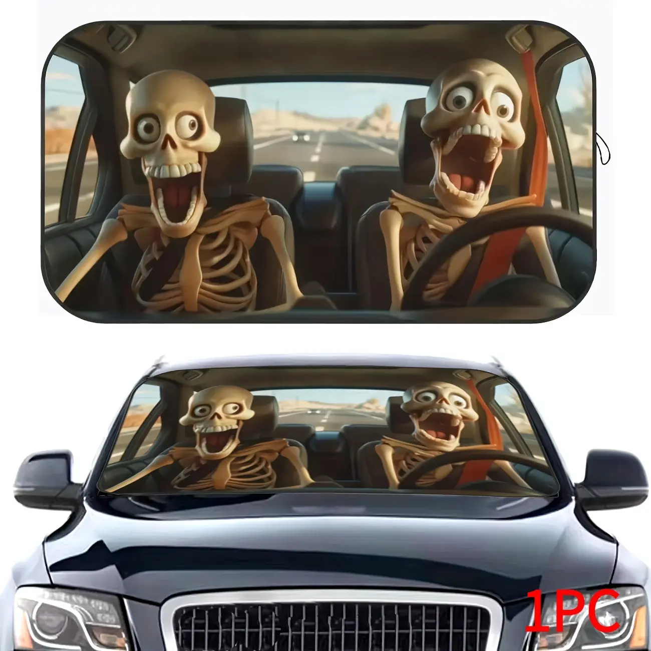 Funny Skull Car Sunshade, Car Sunshades for Windshield, UV Protection Car Interior Shade, Easy Installation, Foldable, Heat Insulation, Privacy Protection, Fits Various Models