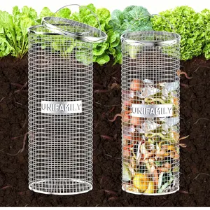 2pack Inground Worm Composting Bin for Small Garden, Stainless Steel Outdoor Compost Bin with Handle, Small Worm Composter, Worms Bins for Composting Recycling Kitchen Food Waste