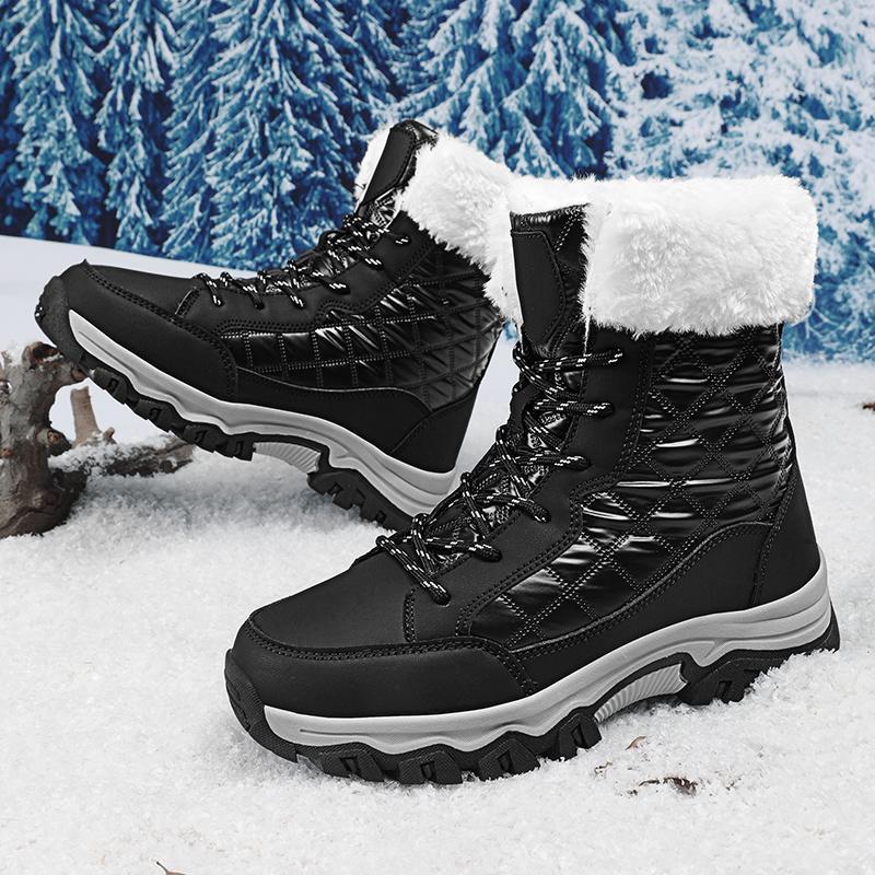 Women's Winter Snow Boots Waterproof Leather Faux Fur Lined Lace Up Ankle Booties Black Casual Warm Lightweight Anti-Slip Rubber Outsole Padded Soft Stylish Walking Shoes for Snowy Days Footwear White