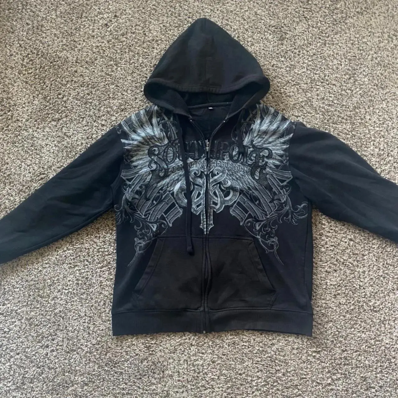 2000s vintage Street New Fashion South pole Men Black Hoodie Super Skull embroidery Hoodie Couple Harajuku Y2k Top Street Wear