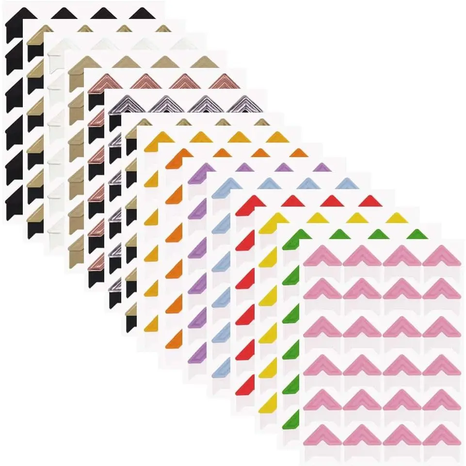 15 Sheets Photo Mounting Corners,  Self Adhesive Paper Picture Sticker for DIY Scrapbook Album Diary Personal Organizer Notebook - 14 Colors