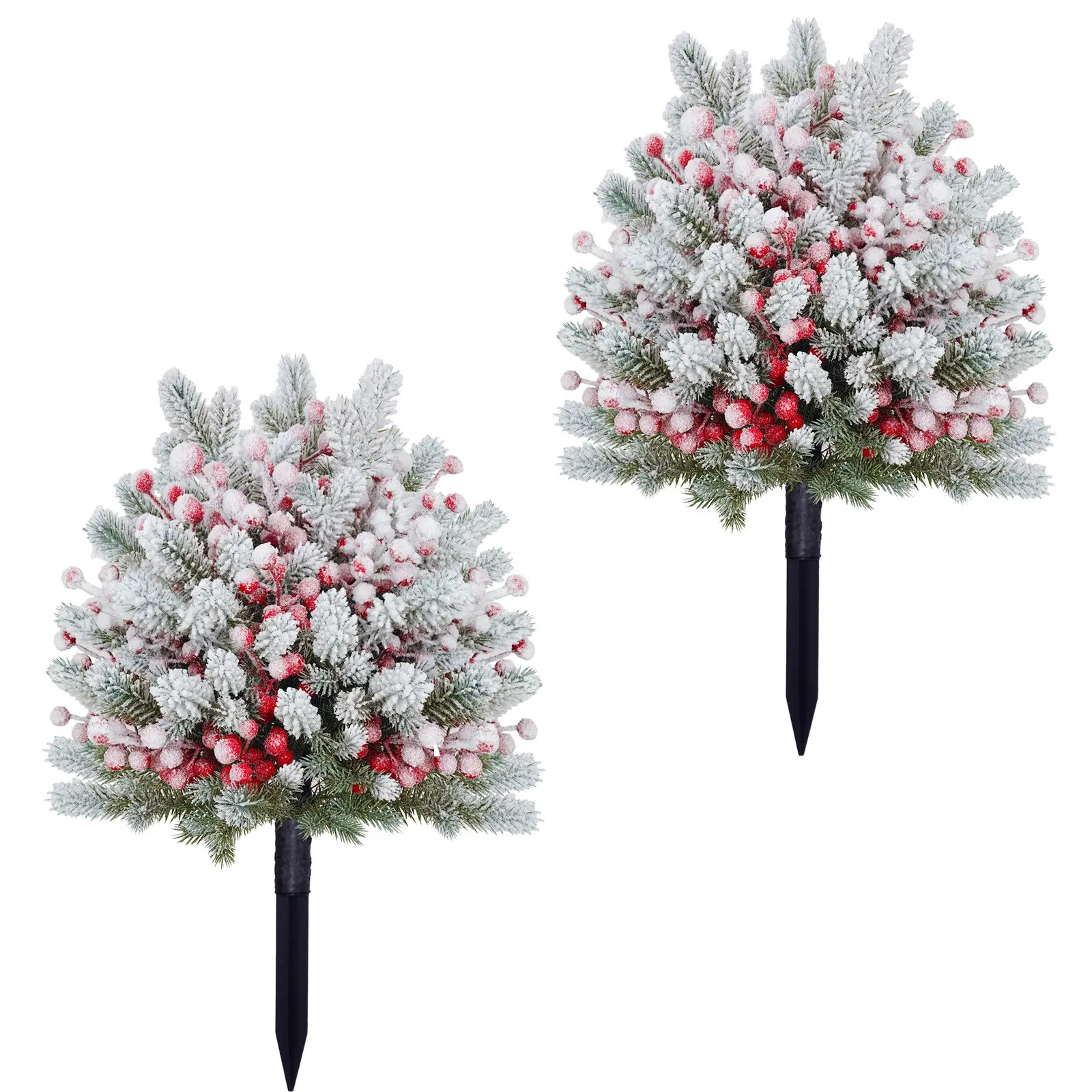 2-Pack Artificial Snowy Berry Pine Branches, Spray Flocking Christmas Decor, Outdoor Garden Path Front Door Winter Atmosphere, Outdoor Decorations
