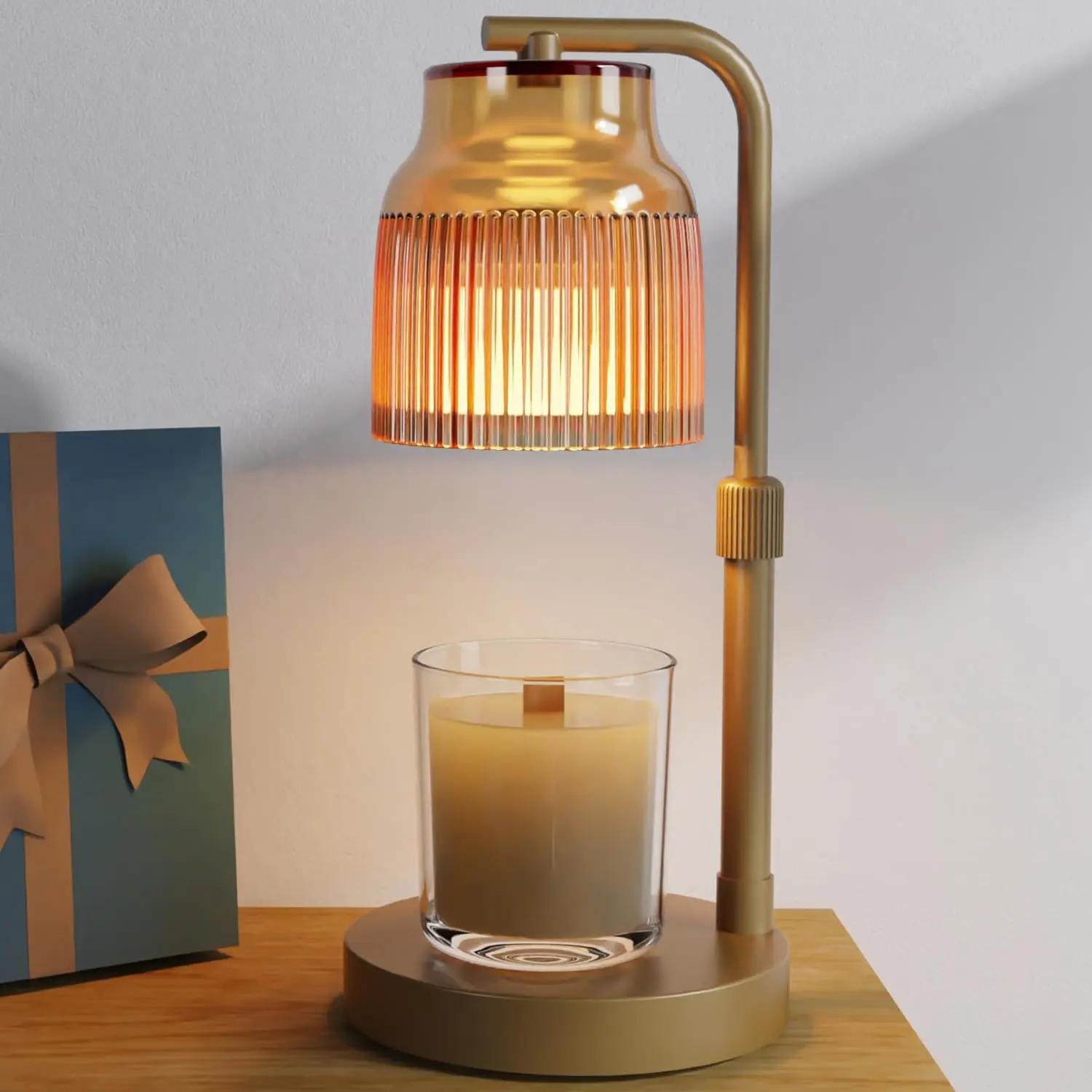 Candle Warmer Lamp with Timer Dimmer,Adjustable Height with 2 Bulbs,Birthday Gifts for Women,for Jar Candles Home Decor,Gold