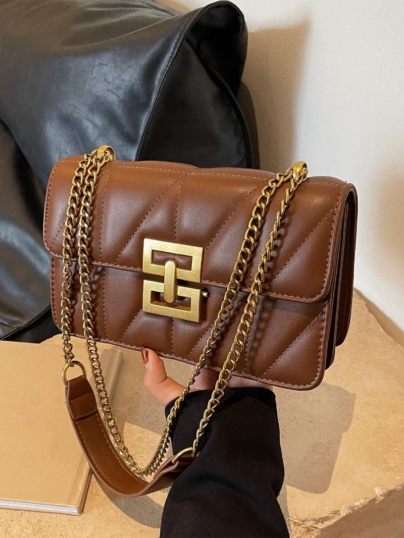 Fashion Chain Strap Quilted Pu Leather Square Bag, Simple Plain Rhombus Embossed Fashionable Crossbody Bag, with Adjustable Shoulder Strap, Daily Commuting Casual Shoulder Bag for Women