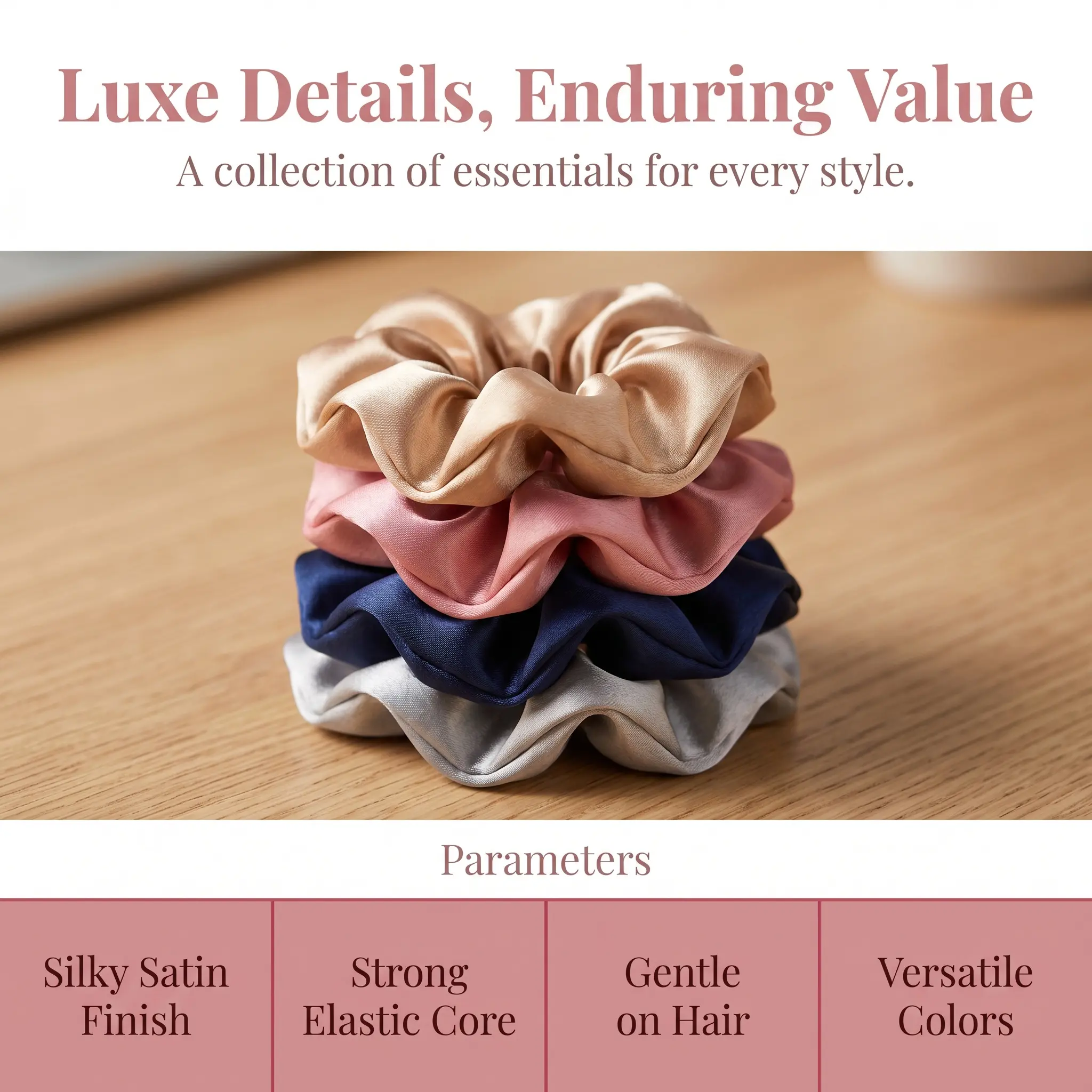 Modest Fashion Satin Scrunchies - Gentle on Hair Silk-Feel Ties with ABS PC Plastic Components, High Elasticity Bands for Casual Buns & Low Ponytails, Random Colors