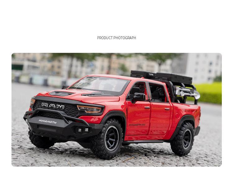 1:32 DODGE Mammoth 1000 TRX Alloy Pickup Car Model Diecast Metal Off-road Vehicle Model Sound and Light Simulation Kids Toy Gift