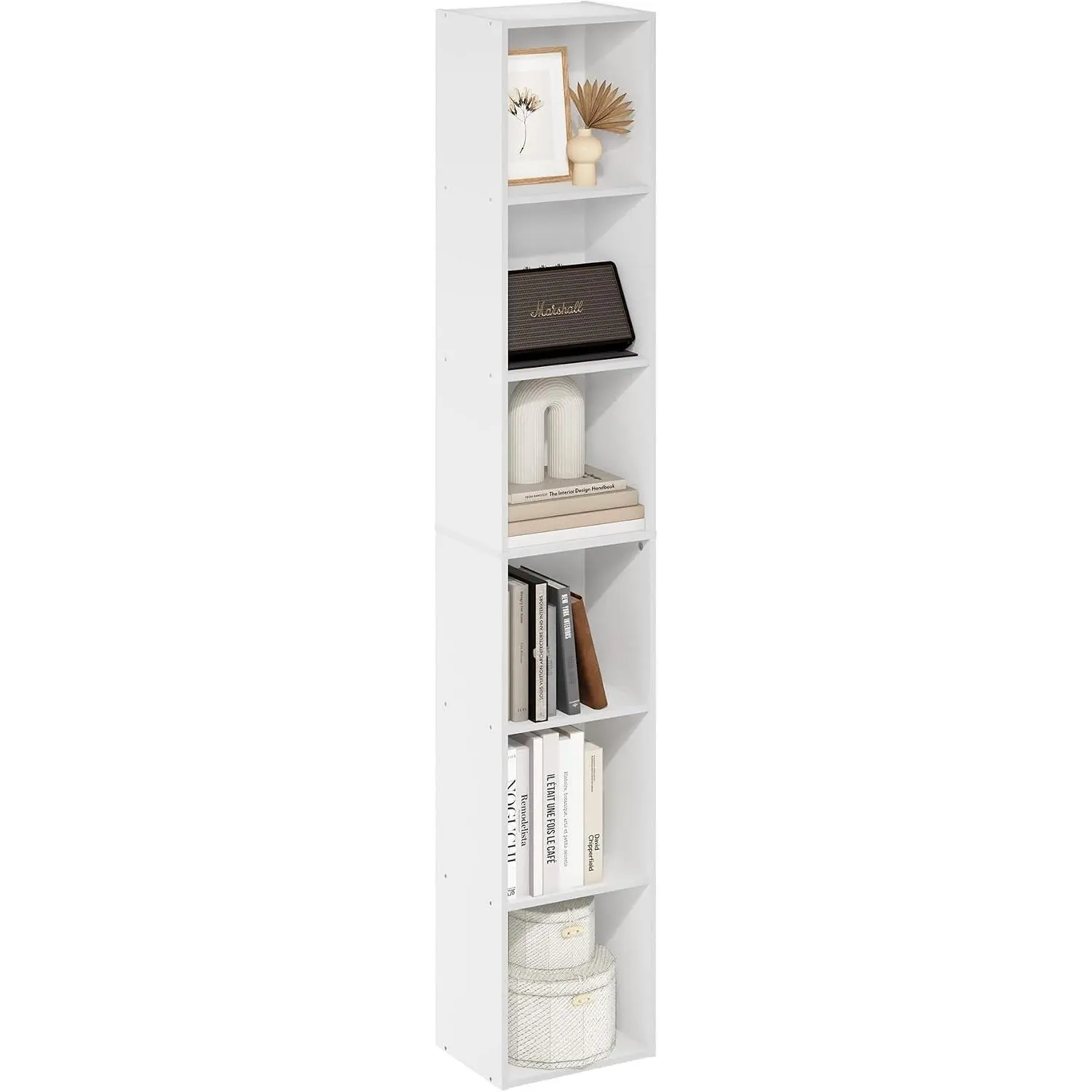 LUDER Book Shelf, 6-Tier Tall Modern Bookshelf, Bookcase with Open Shelves, 9.3 x 12 x 71, for Living Room, Bedroom, Home Office, White