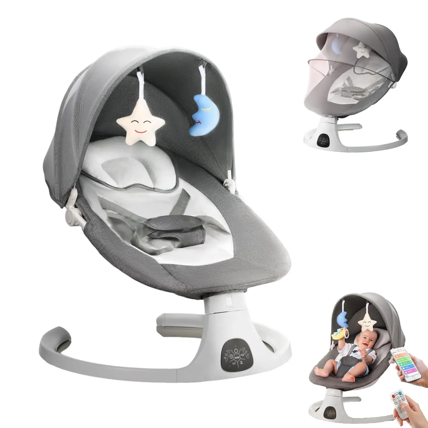 Baby Swing  Infants, Bluetooth Infant Swing with Music Speaker, Bluetooth Touch Screen/Remote Control Timing Function with 5 Speeds, 3 Seat Positions,10 Music, 5 Point Harness Belt