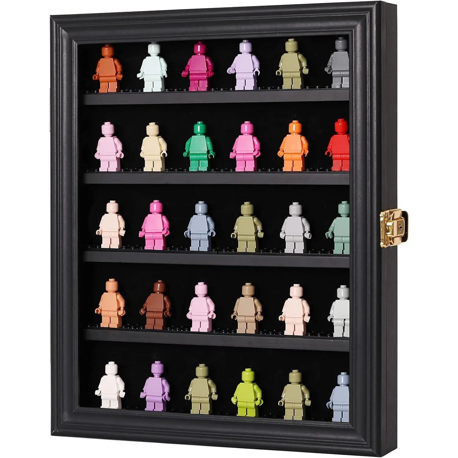 Minifigures Miniature Display Case Collectibles Display Box Wall Mount Figure Display Curio Cabinet with Lockable Anti Dust Door for Small Objects Lockable Removable Shelves - Small Black