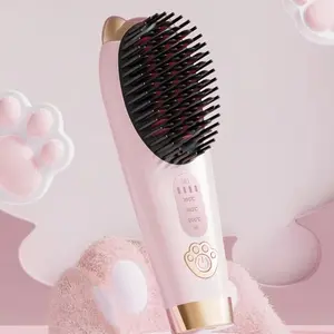 Portable cordless straightening comb, ionic hair straightener comb, with 3 adjustabletemperature settings, USB rechargeable, anti-scalding hot comb for travel use, effectivelycontrols curly hair and integrates straightening and curling styling functions.
