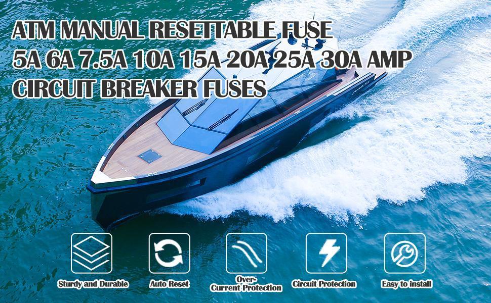 ATM, ATC, ATO Automotive Low-Profile Manual Reset Fuses Suitable For Marine, Truck, RV, SUV, and Motorcycle DC Fuse Kits Automotive Circuit Breaker Fuses Reset Fuses Assortment Kit