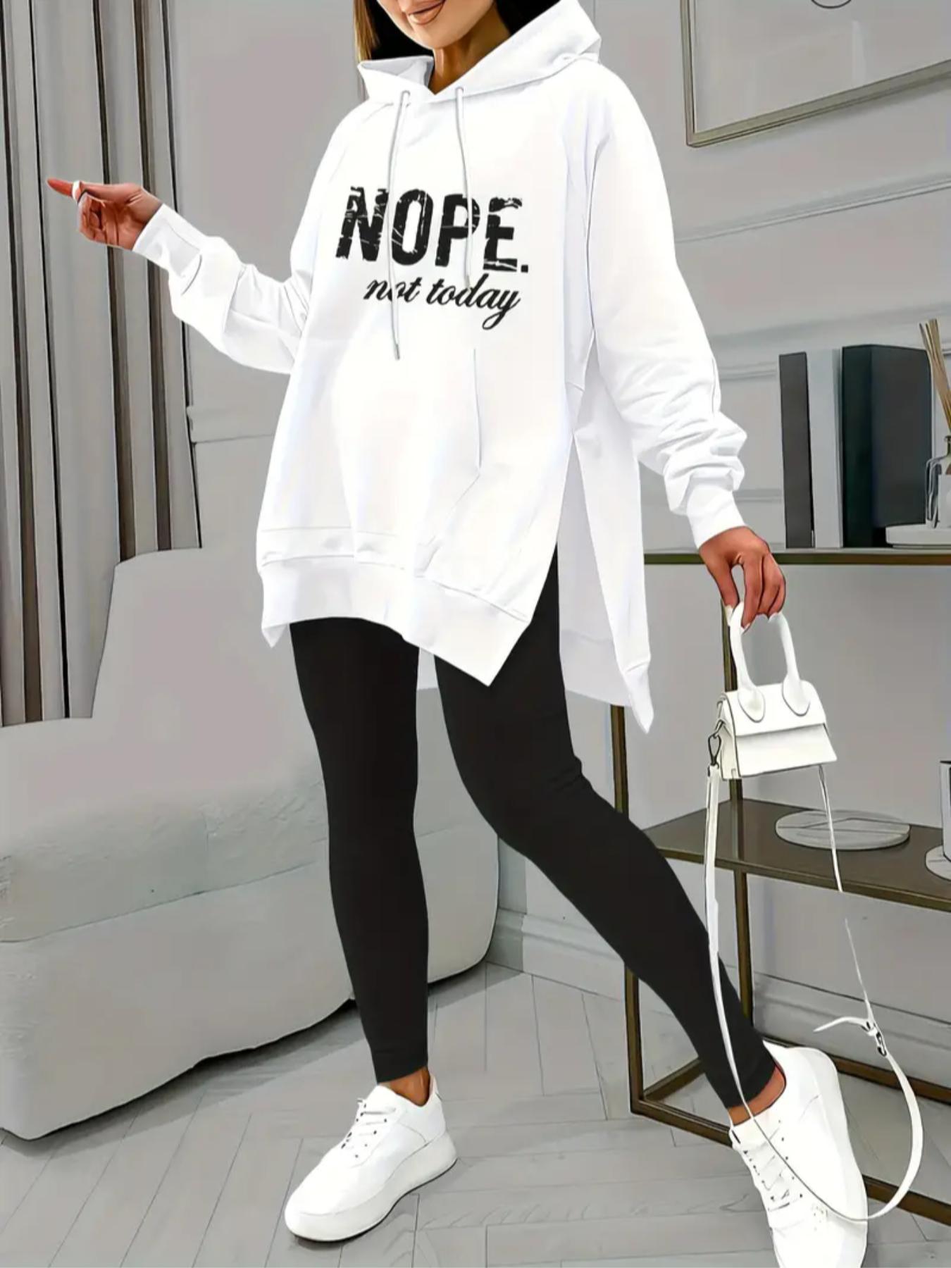 Women's Letter Print Hooded Sweatshirt & Pants Two-piece Set, Casual Fashion Cozy Breathable Two Piece Outfits for Daily Outdoor Wear, Women Clothes for Spring & Fall, Casual Loungewear Set