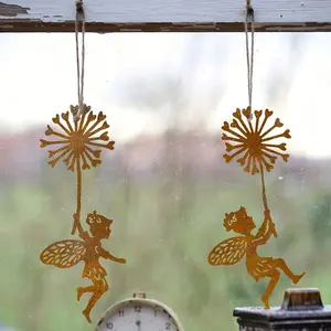 2 Piece Vintage Dandelion Angel Metal Pendant, Indoor/outdoor Hanging Decor, Christmas Thanksgiving Holiday Gift, Festive Decoration