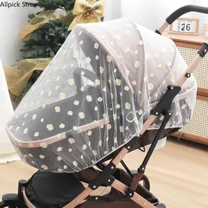 Baby Mosquito Net for Stroller, Universal Baby Bug Net Cover for Bassinet, Crib, Playard & Pack N Play, Durable Breathable Insect Protection for Outdoor Travel, White Daisy