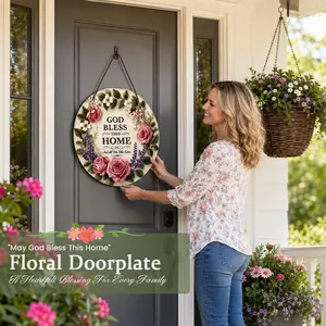 Inspirational Wooden "God Bless This Home" Sign, Decorative Door Hanging, Thoughtful Gift for Housewarming & Home Decor