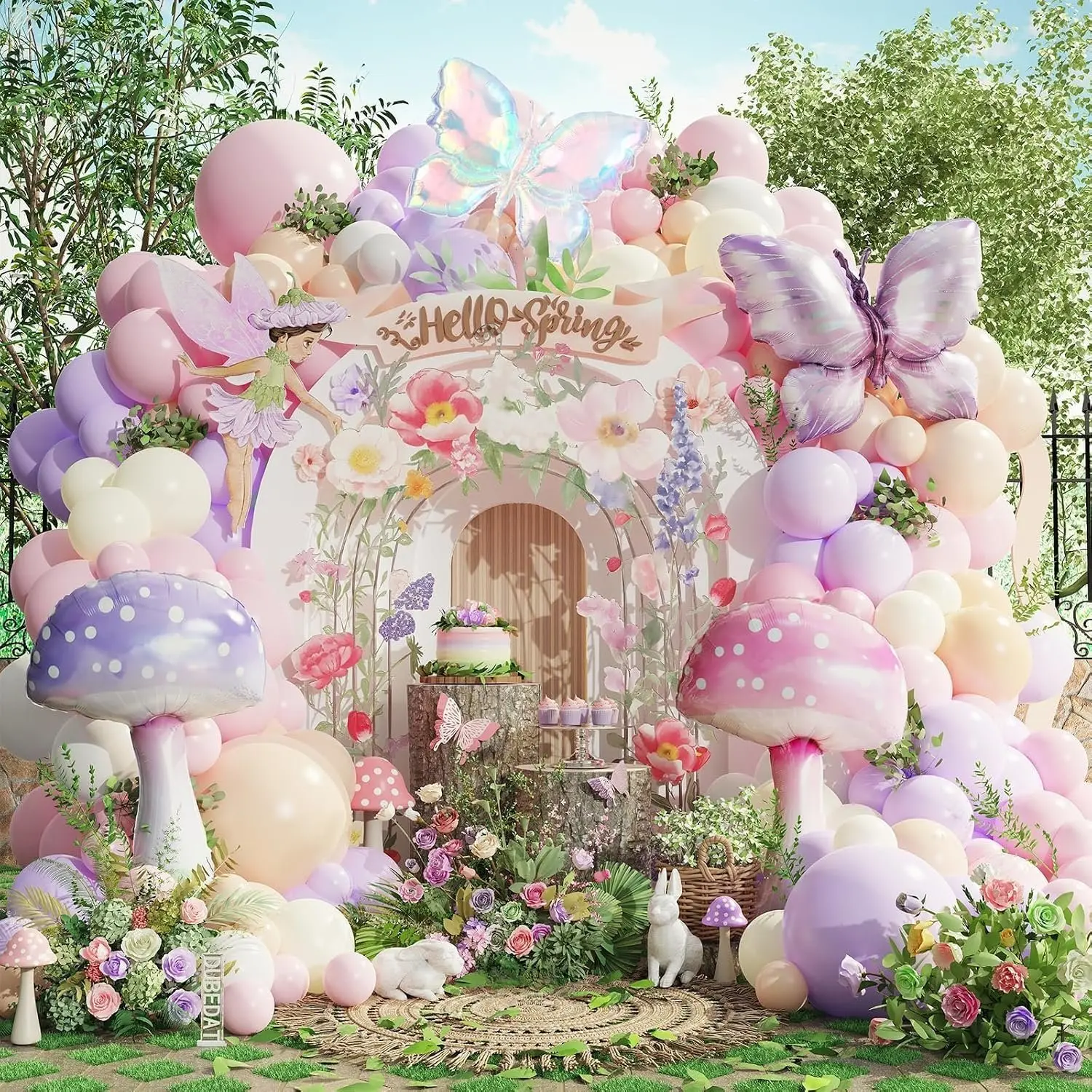Pastel Balloon Arch Garland Kit,146Pcs   Nude White Mushroom Buttefly Balloons for Girls Fairytale Spring Garden  Party Bride  Shower