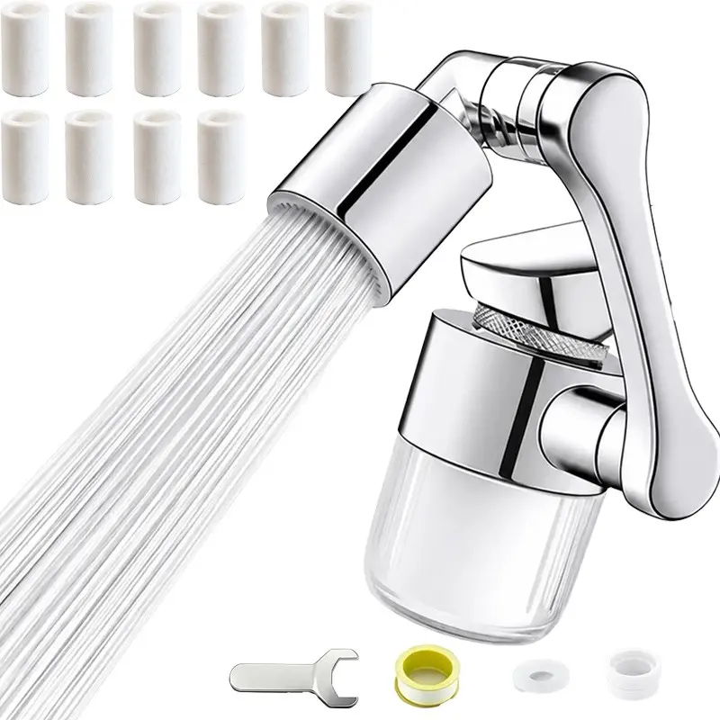 Multi-Angle Rotating Faucet Aerator Set, Includes 10 Filters, Splash-Proof Soft Bubbles, Transparent Filter Housing, Compatible with Kitchen, Bathroom, Laundry Faucets