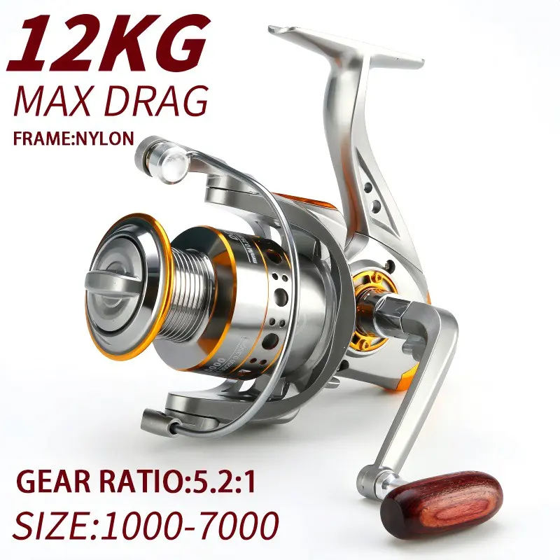 High-Performance Fishing Reel Series 1000-7000 Model, Cnc Precision Metal Spool, 12kg Brake Force, Lightweight Nylon Body, Versatile Casting, Fishing Tackle